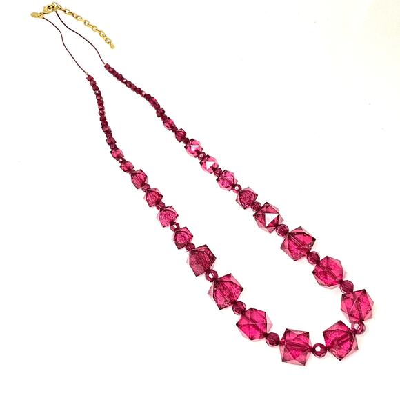 Vtge JOAN RIVERS Red/Pink Statement Necklace Crystal Faceted Lucite Bead 34"+3"L - Picture 1 of 8